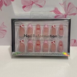 Nail Reformation Press On Nails Set Pink Almond Cherry Bow Lips 30ct New